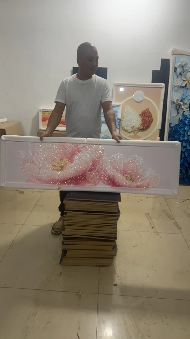 手绘油画金箔粉色花卉装饰画轻奢卧室客厅沙发背景墙挂画