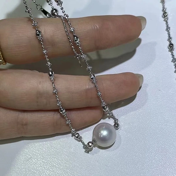 S925银仙女链淡水珍珠项链颈链锁骨链小仙女清新款大龙珠