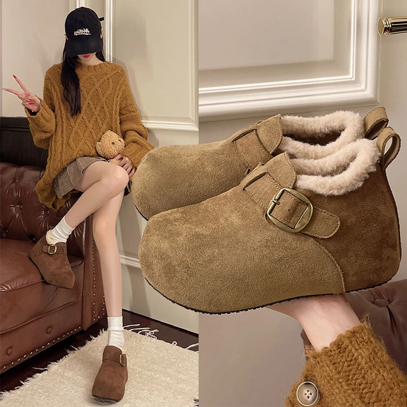 厚底内增高加绒全包勃肯鞋女2025新款冬毛毛鞋雪地靴保暖博肯棉鞋
