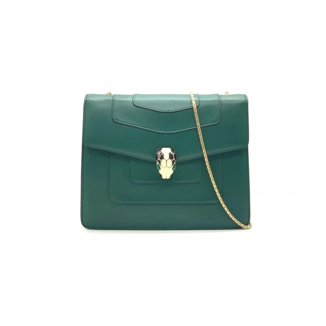 95新 BVLGARI/宝格丽 祖母绿竖版中号蛇头风琴包