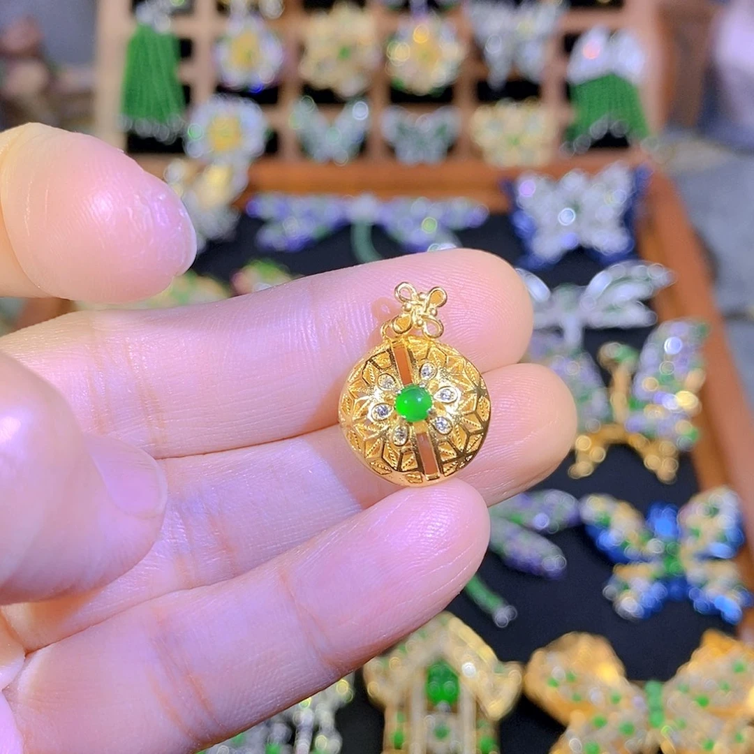 银S925镶嵌挂件翡翠