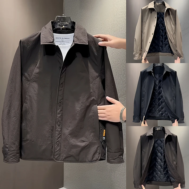 简约通勤保暖棉服外套男秋冬新款高档老钱风休闲百搭加厚翻领夹克