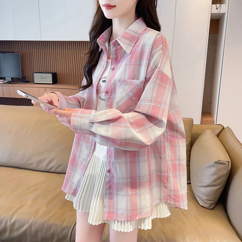 格子衬衣外套少女童春秋装2025新款初高中学生宽松休闲学院风上衣