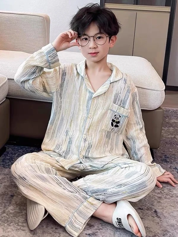 春秋款男吸汗透气卡通风春秋家居服套装秋冬睡衣中大童男童家居服