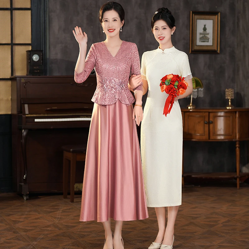 2025新款喜婆婆妈妈装十月份喜妈妈婚宴装高端轻奢婚宴爆款礼服裙