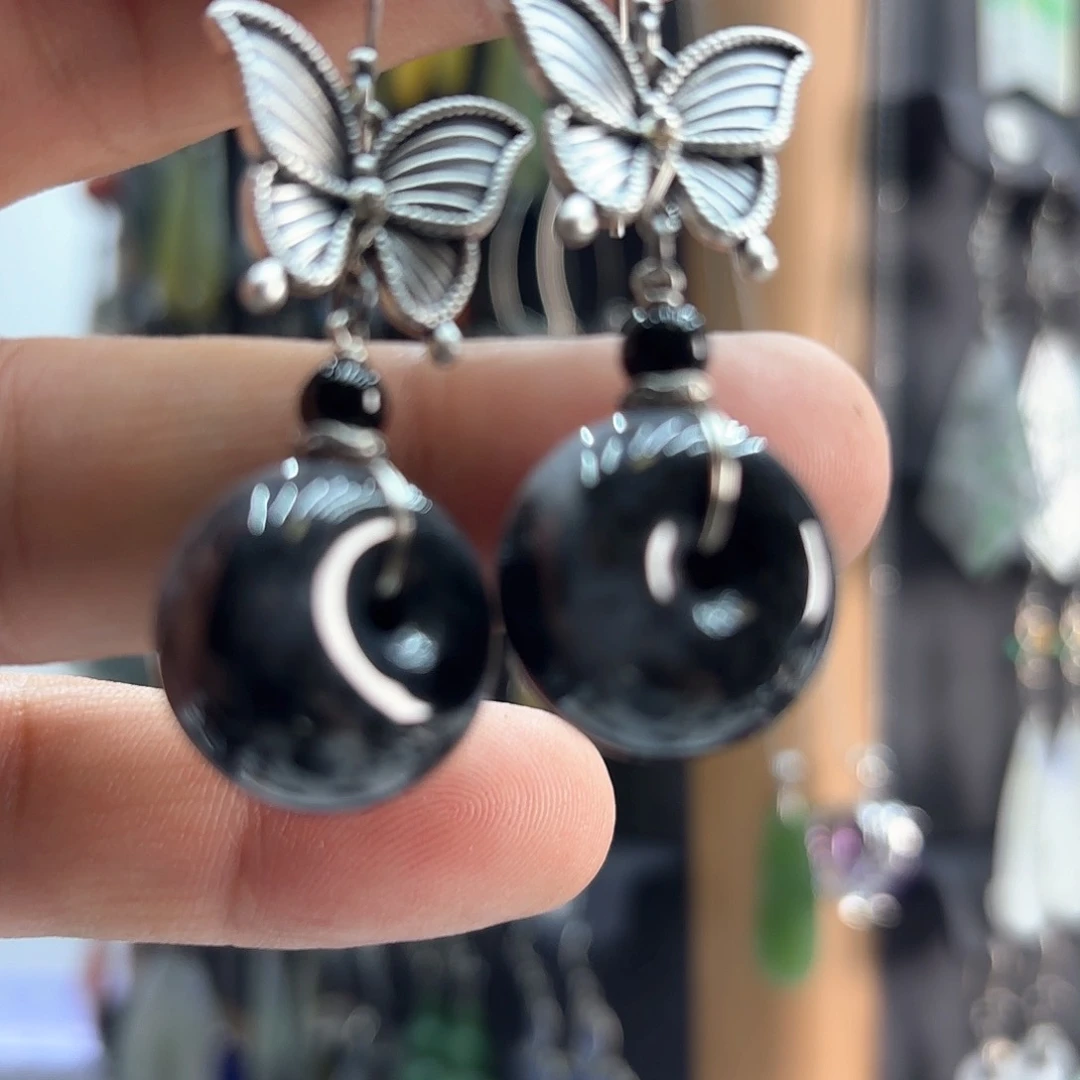 翡翠耳饰银S925镶嵌落**怀