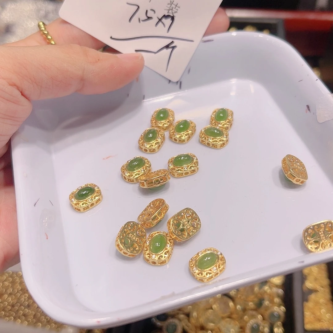 和田玉（碧玉）珠宝半成品银S925镀金镶嵌45