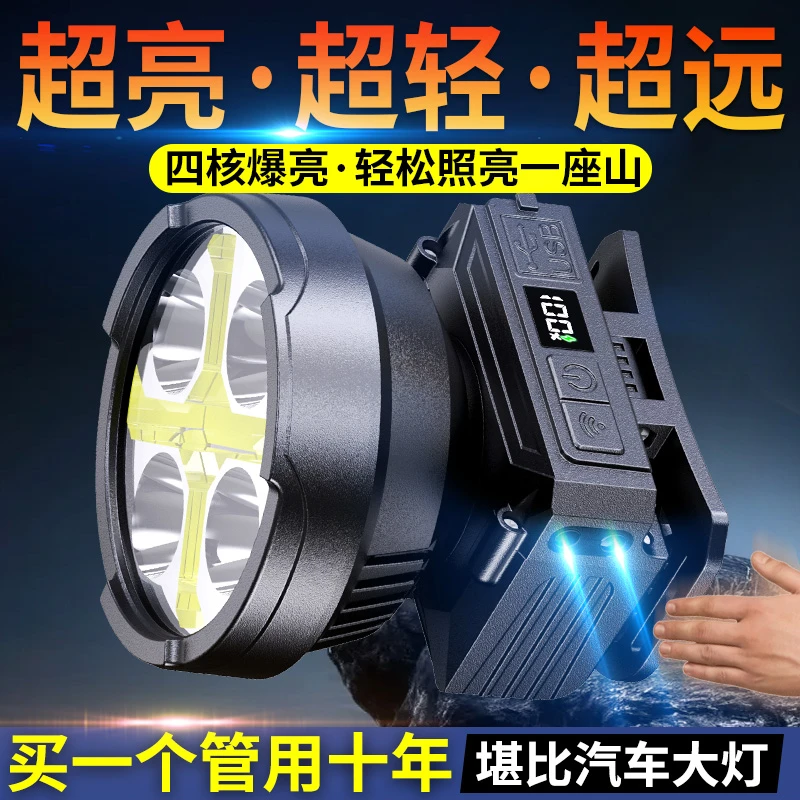 LED头灯超亮可充电头戴式强光感应特亮手电筒小型便携式夜钓鱼灯