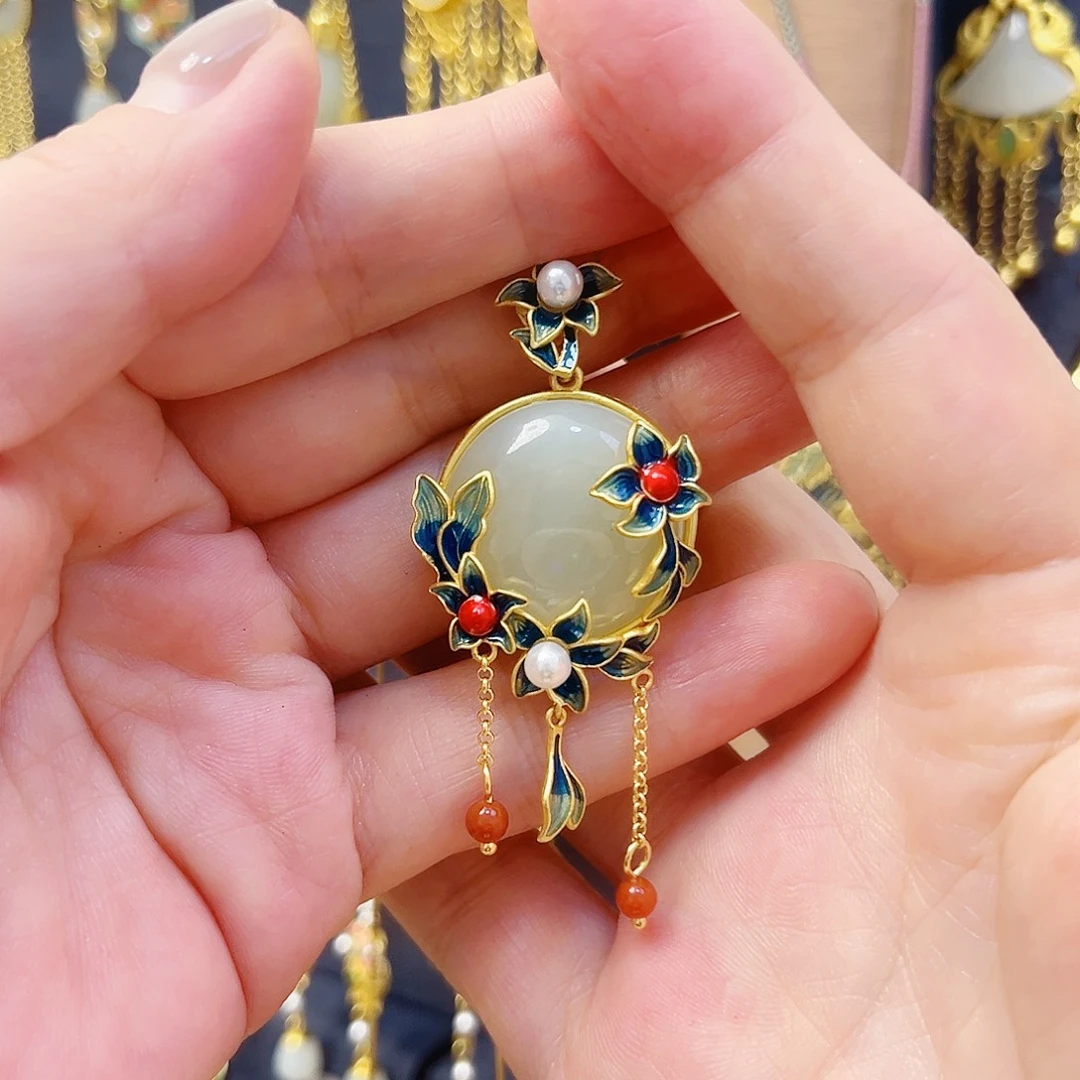 和田玉银S925镀金镶嵌颈饰