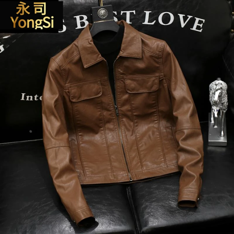 2025春秋新款工装皮衣男修身多口袋复古潮牌痞帅皮夹克外套休闲潮