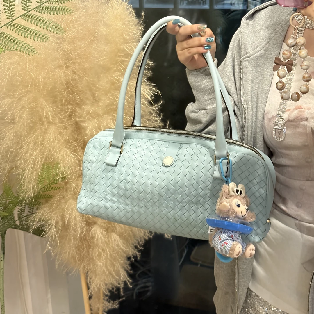 95新 BOTTEGA VENETA/葆蝶家 baby蓝编织单肩包