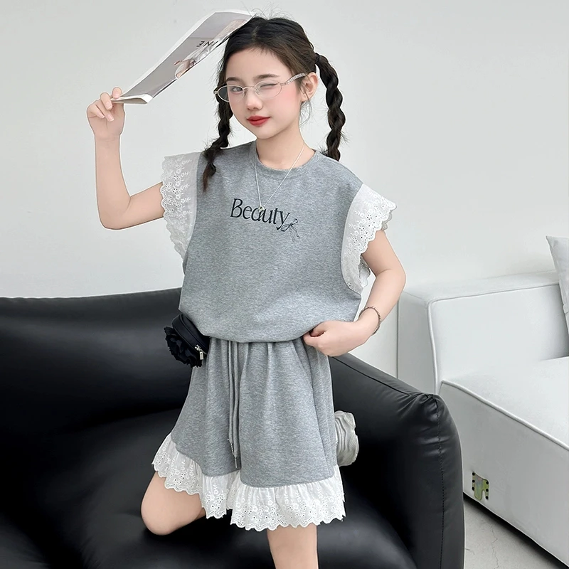 女童短袖短裤套装2025新款6-12岁潮款中大童时髦洋气休闲两件套