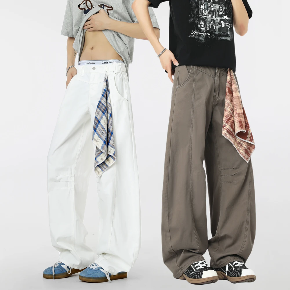 夏季薄款美拉德休闲裤男女直筒弯刀裤美式裤子男潮牌学生阔腿裤