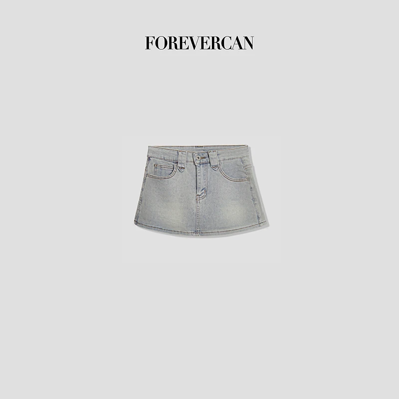 FOREVERCAN“丹宁独白”高盎司做旧洗水高腰牛仔裙裤 SP19189