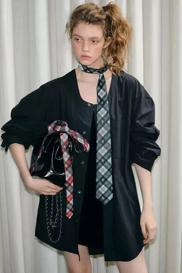 2025新款 学院风辣妹时髦条纹领带腰带 Y2K丝巾女窄版长条春夏