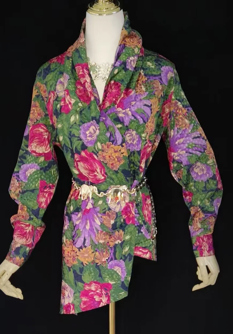 【越久古着】重工丝绒紫色烧花上衣复古设计高定时尚