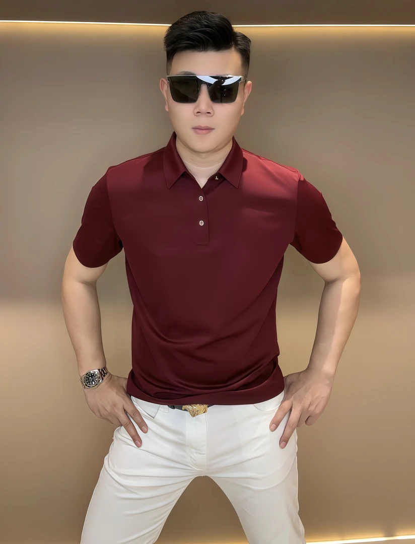 夏季时尚高品质新款简约弹力修身男士短袖POIO衫 W266