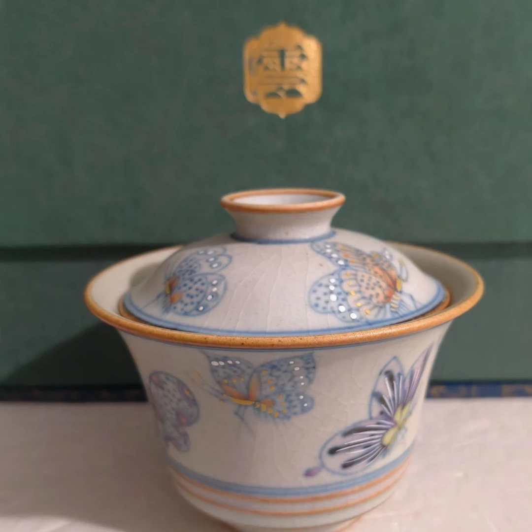 【宽窄】描金蝴蝶带足盖碗110ML