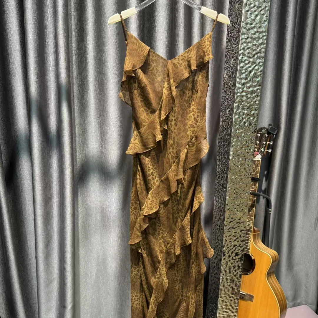 【花花专属】抹茶绿小清新夏季度假风千层花边吊带裙连衣裙