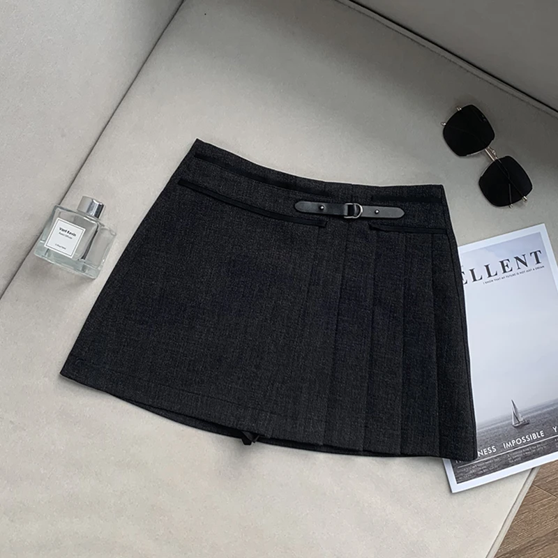 【南油子宸】秋冬腰扣毛呢百褶半身裙防走光高腰A字包臀短裙 802017