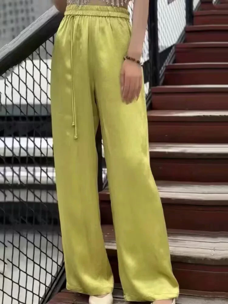 【海南简爱】中式国潮宽松醋酸直筒裤显瘦垂感丝滑阔腿裤 8093