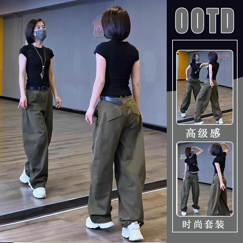 时尚休闲阔腿裤修身黑色上衣直筒百搭显瘦短袖2025洋气宽松两件套