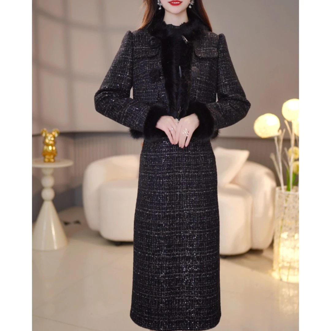 【套装定制】C1788外套加连衣裙两件套优雅时尚减龄收腰显瘦冬季新