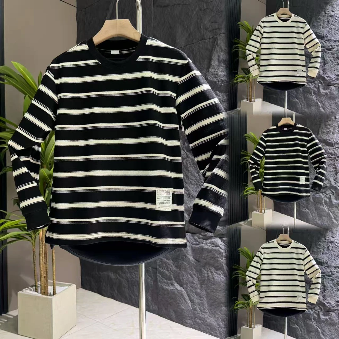 热血青年67188潮牌条纹设计师款 痞帅休闲时尚百搭卫衣T恤