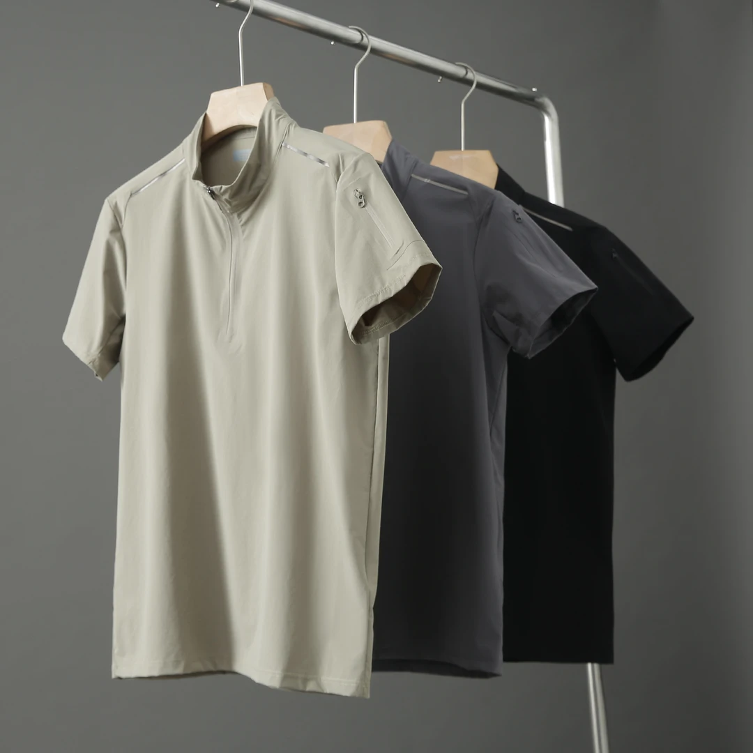 【半袖2111】青年男士潮流半袖运动户外休闲夏季速干商务立领弹力