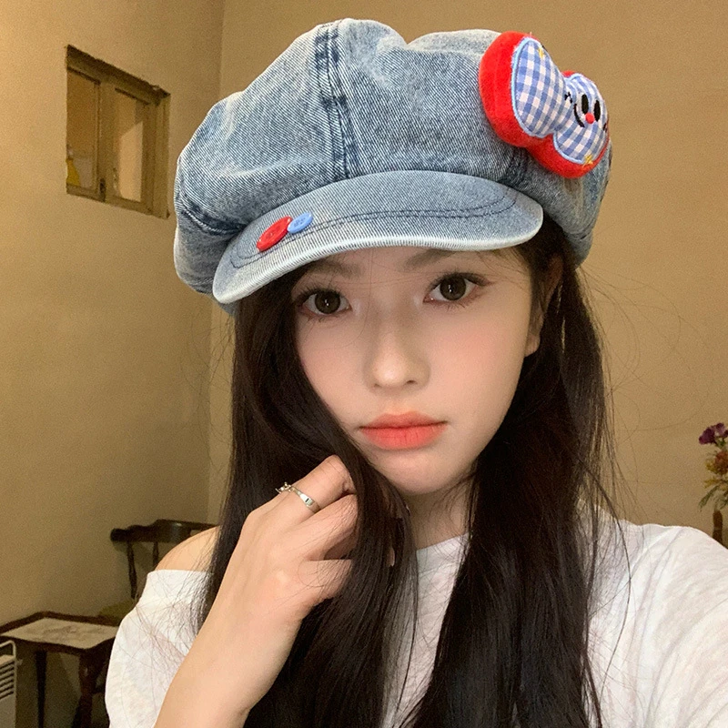 繁星！苹果牛仔贝雷帽女春夏季韩版百搭显脸小云朵画家帽八角帽子