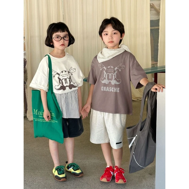 2025夏季新款韩版儿童卡通印花短袖休闲男女童韩版儿童印花短袖