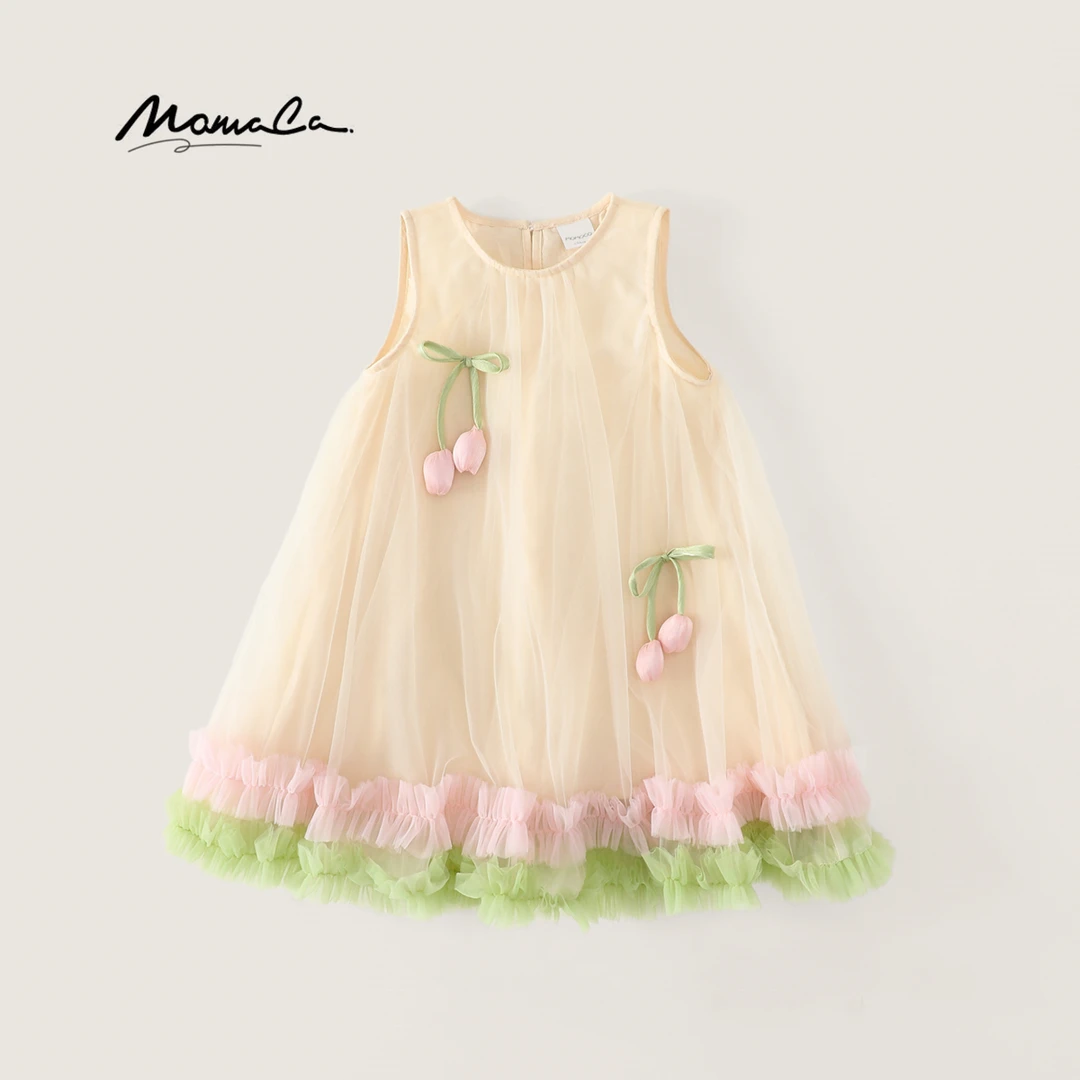 MOMOCO女童2025夏季郁金香纱裙花朵森系无袖连衣裙77620477035