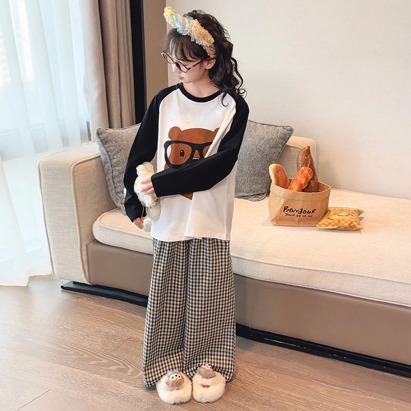 女童高端棉质睡衣2025新款女大童春秋网红爆款家居服儿童长袖套装