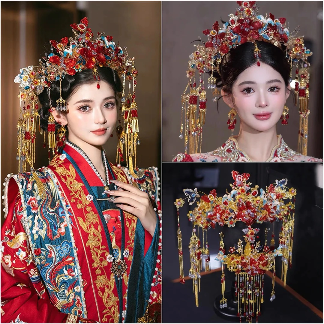 Z8349复古红色金色新娘结婚大方婚礼奢华大气新娘头饰