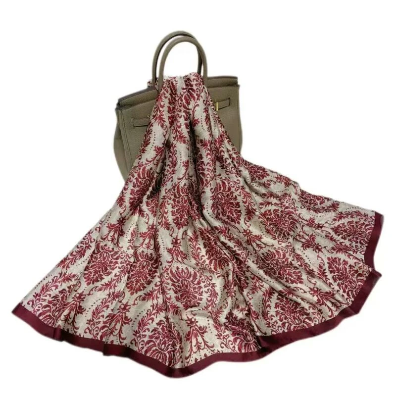 A007【赤彩华绣】70*180丽锦缎大尺寸夏季防晒女士丝巾