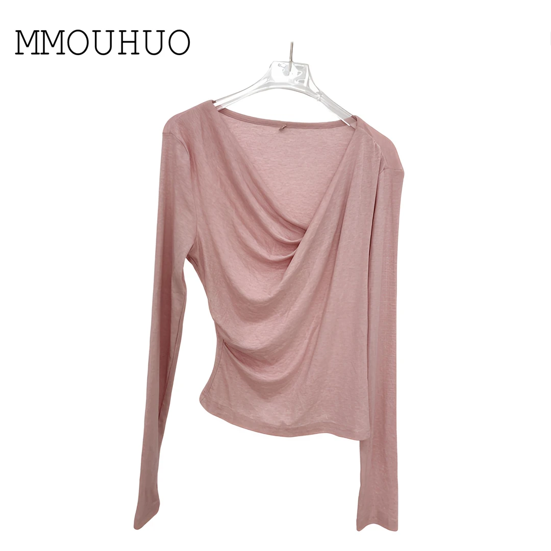 深圳MMOUHUO新款纯欲风交叉斜领女人味气质T恤