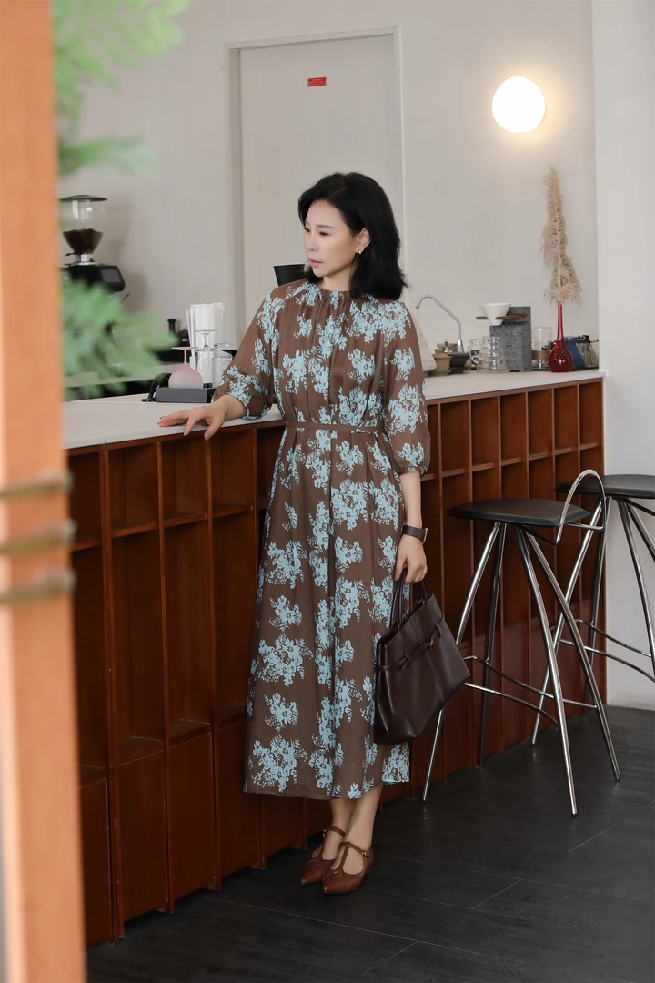 【杜小小】“浪漫轻法”气质印花长裙时尚绑带显瘦百搭女装连衣裙8366