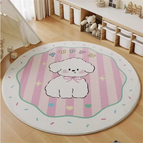 A圆形地毯卡通可爱儿童房ins阅读区卧室床边椅子垫羊绒大地毯地垫
