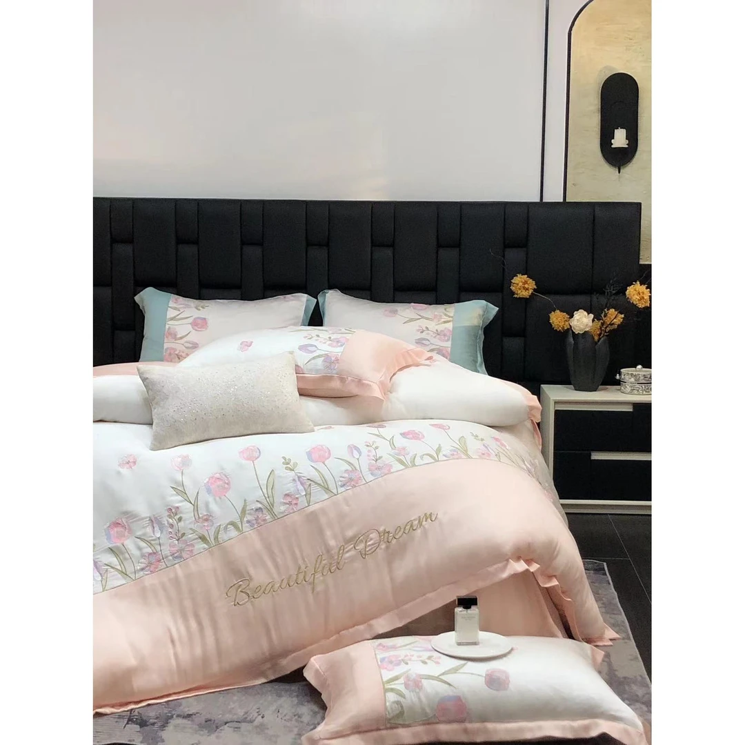 【羽沐轻奢】高货尾单超柔绣花蚕蛹蛋白被-郁金香/粉