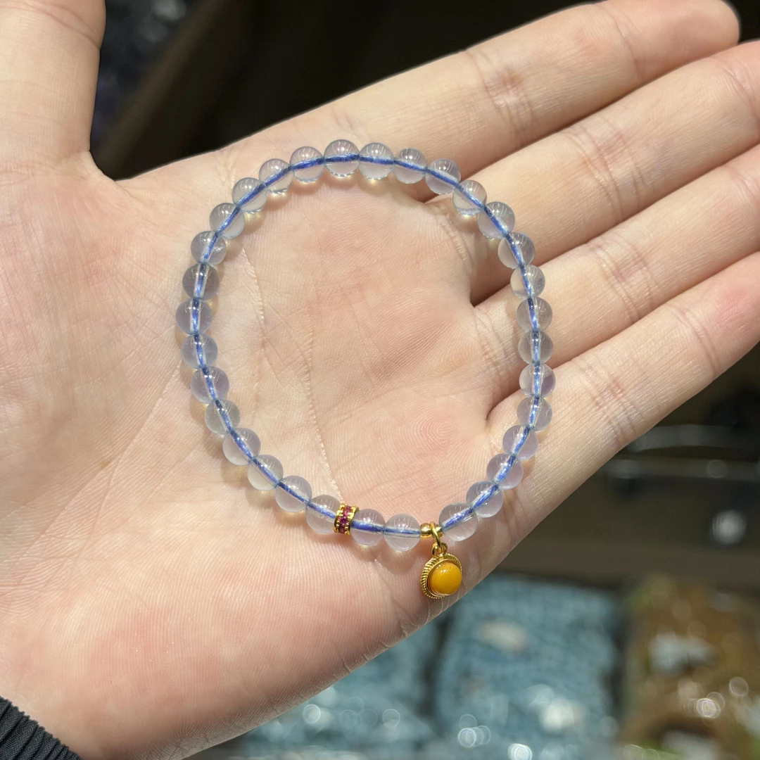 【木槿槿 槿选】天然海蓝宝手链女款简约轻奢珠宝饰品设计款手串5mm