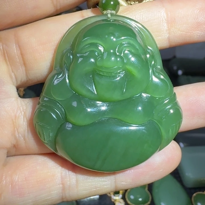 颈饰未镶嵌和田玉荧光猫眼佛公卡45