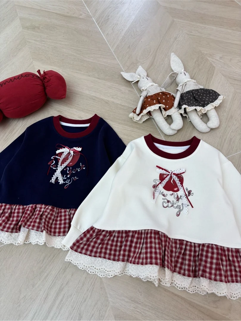 【新疆包邮】秋季新款花边苹果蝴蝶结卫衣01211