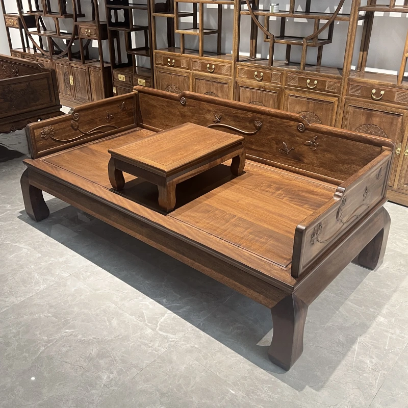 新中式实木罗汉床小户型罗汉榻推拉床榻榫卯金丝黄檀简约客厅家具