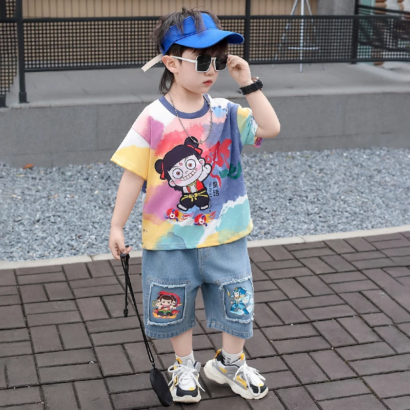 哪吒衣服男童夏装套装2025新款儿童夏季酷帅气短袖宝宝夏款运动服