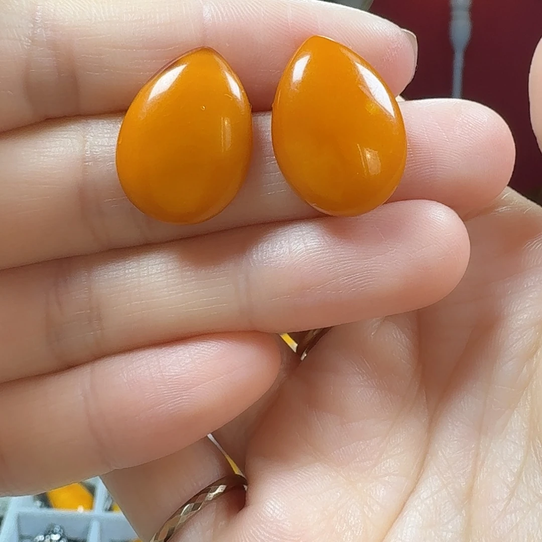 蜜蜡银S925镶嵌耳饰耳钉