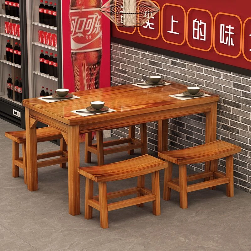 实木新中式松木长方形饭店桌椅组合支持定制组装快餐桌椅餐馆碳化