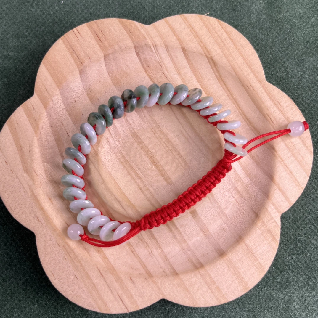 纯天然A货缅甸翡翠平安扣手绳多彩手工编织可自行调节