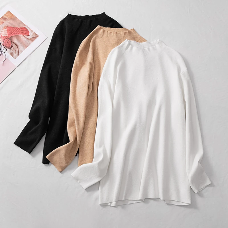 大码女装300斤胖MM秋季气质木耳边半高领打底毛针织衫8369