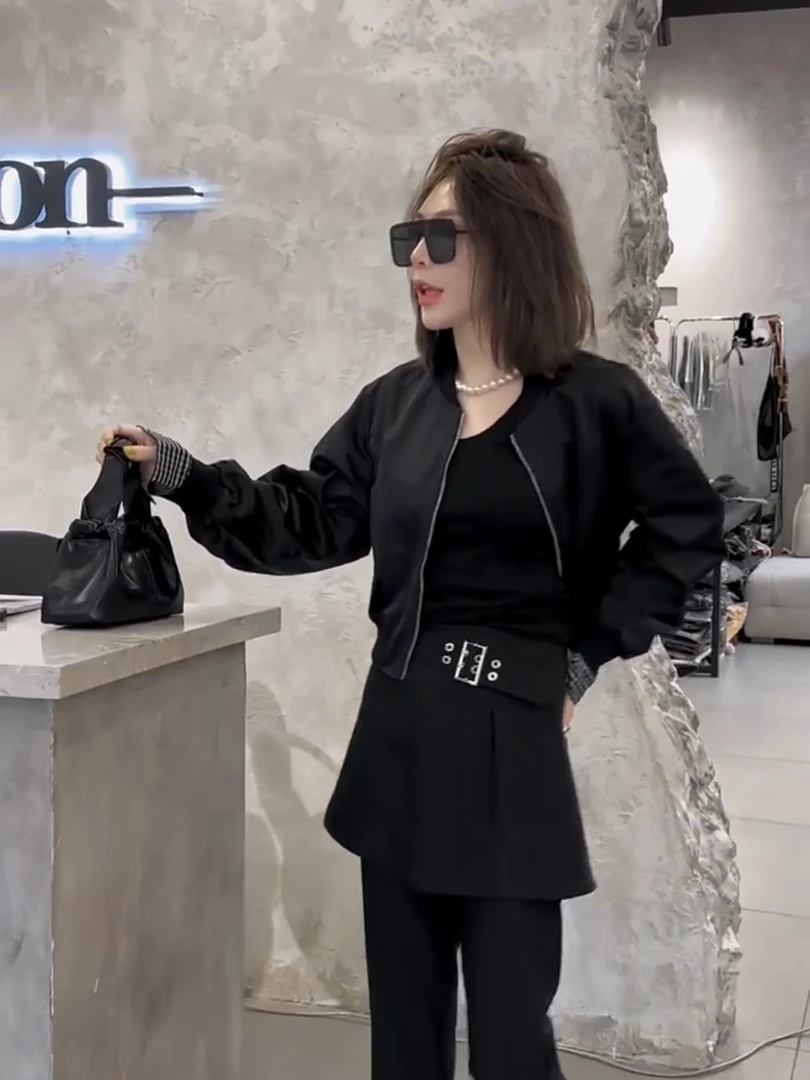 513韩系短款夹克外套女高级感夹克服早春秋季宽松棒球服拉链上衣