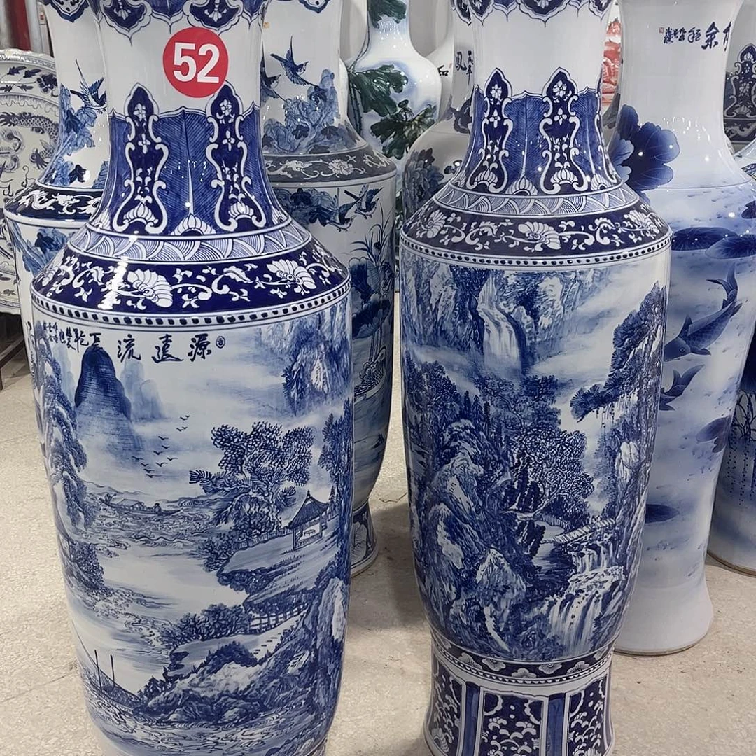 陶景德镇落地大花瓶高度1.4左右手绘一对